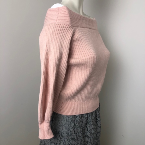 Anthropologie Moth Light Peach Dancer Off Shoulder Ribbed Sweater Size XS - Picture 8 of 13